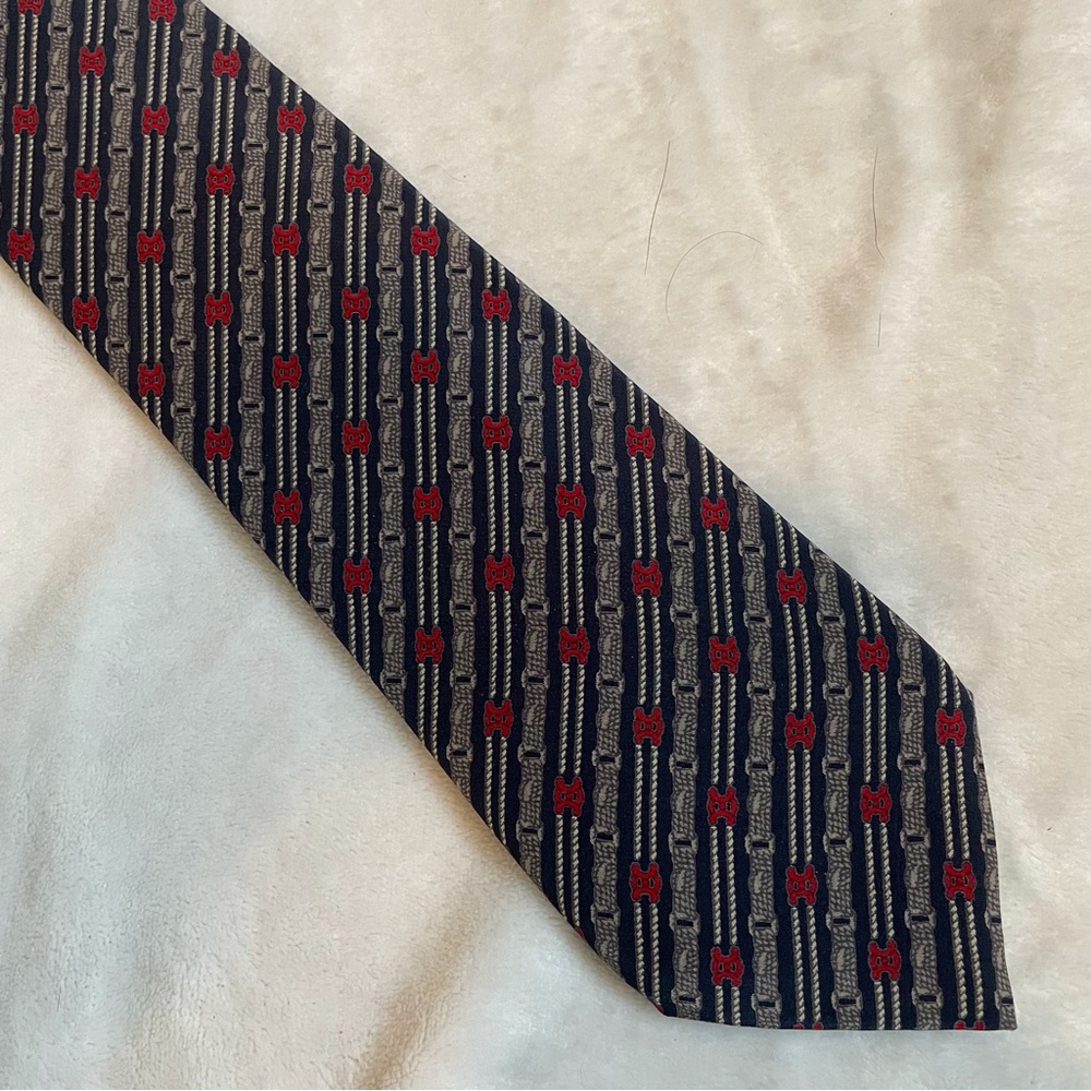 Vintage Celine Paris 100% Silk Tie Hand Made in Spain Navy Blue /Gray